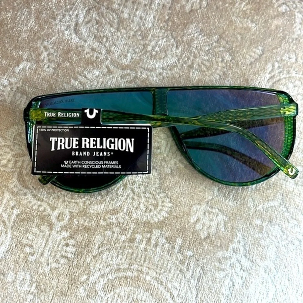 Brand New True Religion Mirrored Shield Aviator Sunglasses Green Frame